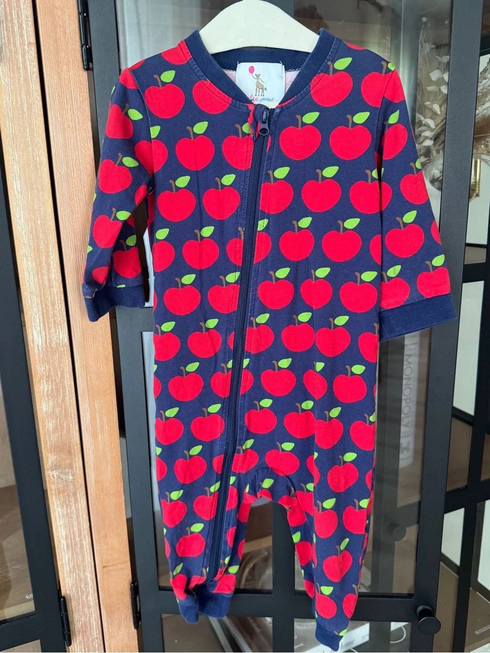 Eliza James apples coverall zippy back to school navy unisex romper baby boy